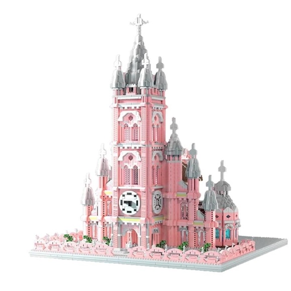 Pink Church Building Block Set Cathedral Replica Mini Nano Bricks Architecture - Picture 1 of 12